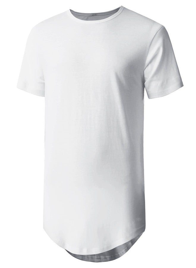 Hat and Beyond Mens Hipster Curve Hem Droptail Tee Premium Longline T Shirts (Small, 1hc01_White) - Image 1